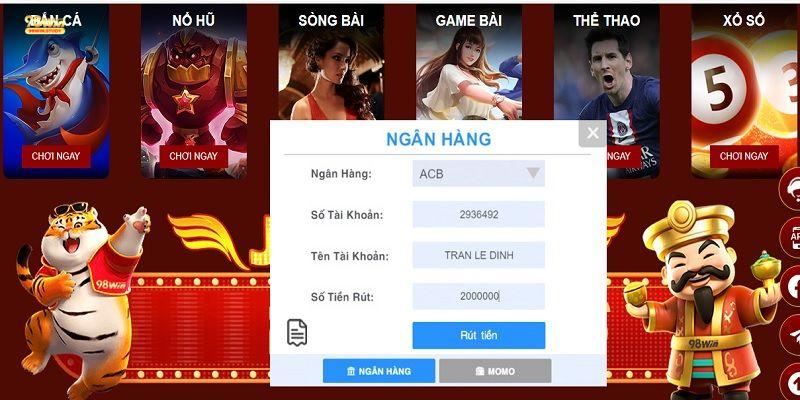 Cập nhật các phương thức rút tiền 98win